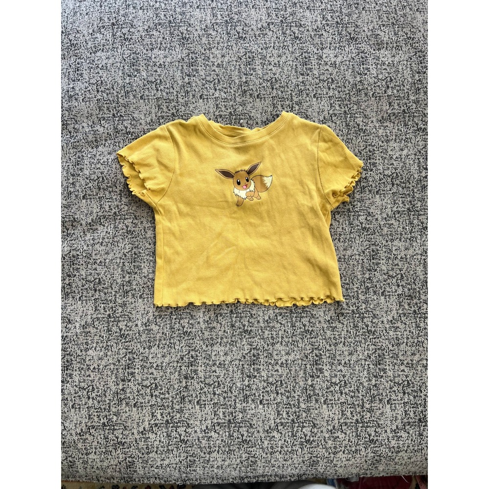 Pokemon Eevee Graphic T-Shirt Yellow Ribbed Lettuce Edge‎ Girls / babydoll Top